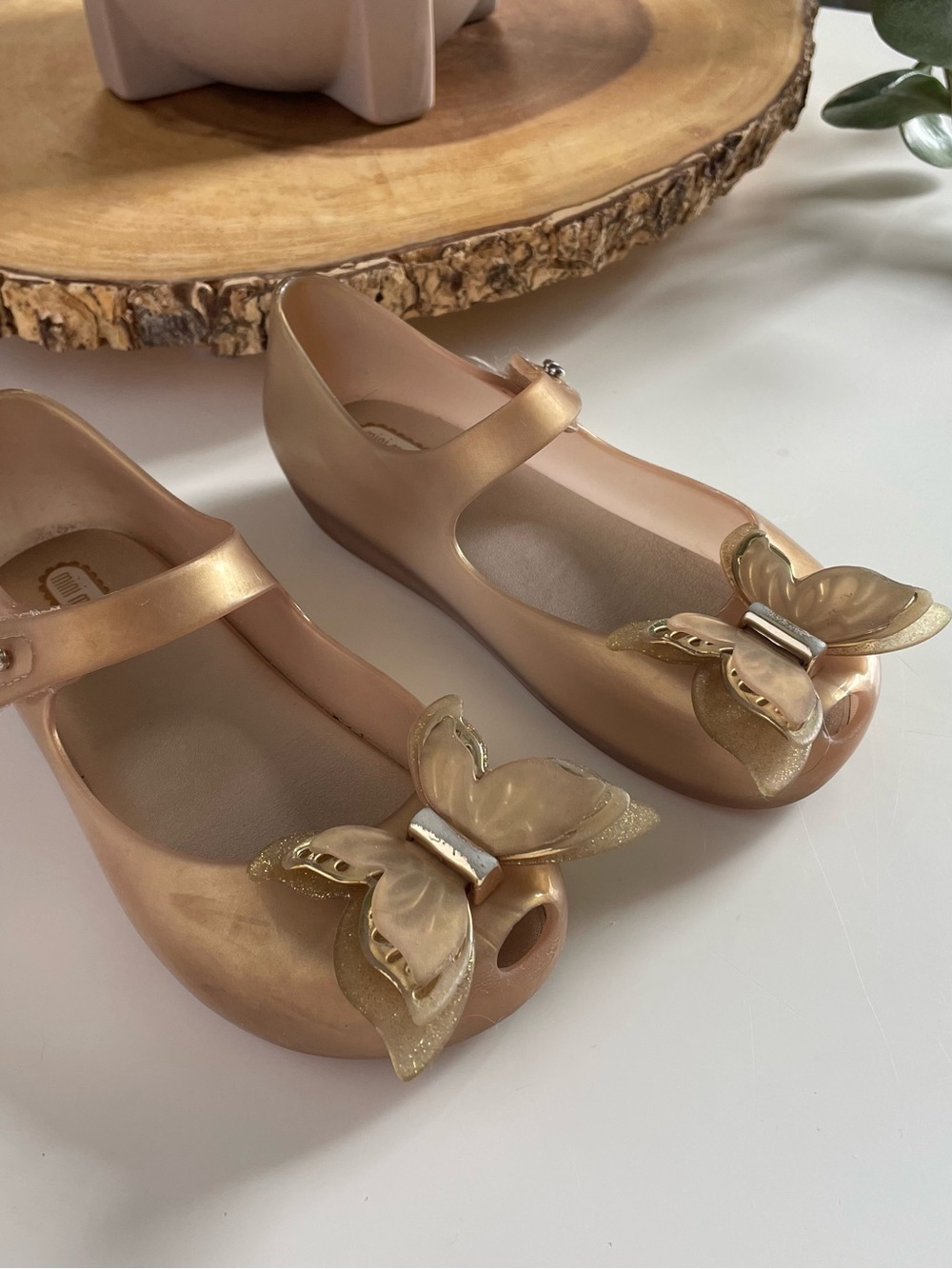 Mini Melissa Gold Butterfly Mary Jane Jelly Flats | Size 10